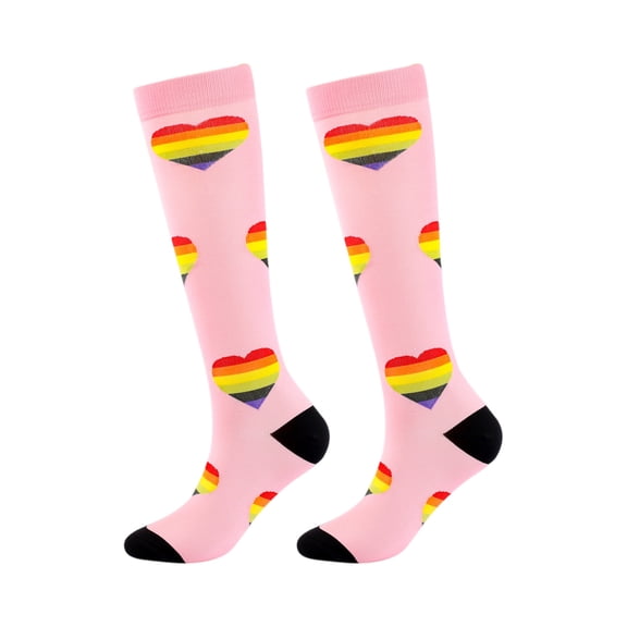 Valentine Themed Support Socks, Graduated Pressure with Fun Print, Gift for Her, Nurses, Runners & Those on Their Feet All Day Pink L