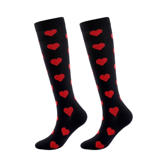 Valentine Themed Support Socks, Graduated Pressure with Fun Print, Gift for Her, Nurses, Runners & Those on Their Feet All Day Wine M