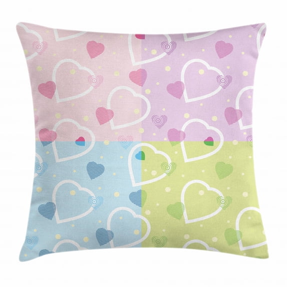 Valentine Throw Pillow Cushion Cover, Big Little Heart Motifs on Colorful Background with Dots Cute Romance Love Theme, Decorative Square Accent Pillow Case, 18 X 18 Inches, Multicolor, by Ambesonne