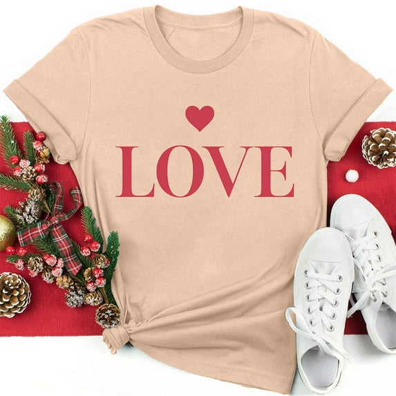Valentine Top for Women, Floral Printed T Shirts for Women, Short Sleeve Tee Women's Lover Printed T-Shirt Crew Neck Short Sleeved Tops Blouse