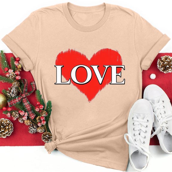 Valentine Top for Women, Floral Printed T Shirts for Women, Short Sleeve Tee Women's Lover Printed T-Shirt Crew Neck Short Sleeved Tops Blouse