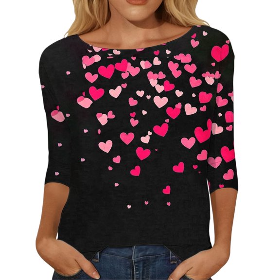 Valentine Tops for Women Boat Neck Long Sleeve Yoga Workout Loose Fall Casual Trendy Tops