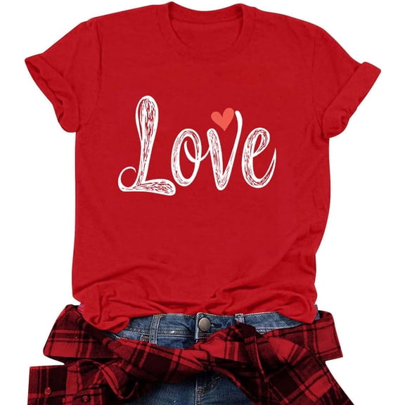 Valentine Tops for Women Red Love Tshirt Crew Neck Short Sleeve Shirts Valentine Blouses for Women Spring Tops 2026 Trendy