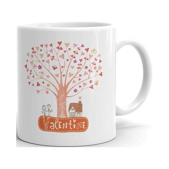 Valentine Tree With Hearts And Cute Couple Coffee Tea Ceramic Mug Office Work Cup Gift 11 oz