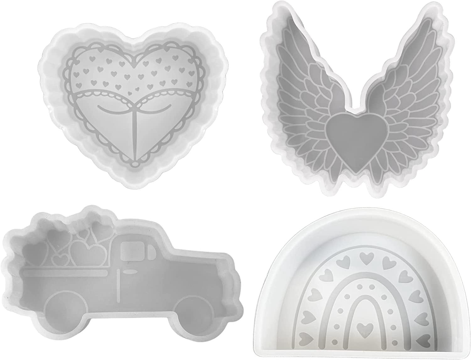 Valentine Truck Boho Rainbow Lace Heart Shaped Butt Wings with Heart Car Freshie Molds  4pk  Bulk Wholesale Pack for Scented Aroma Beads Oven Safe up to 400F Valentines Day Freshie Supplies Holiday