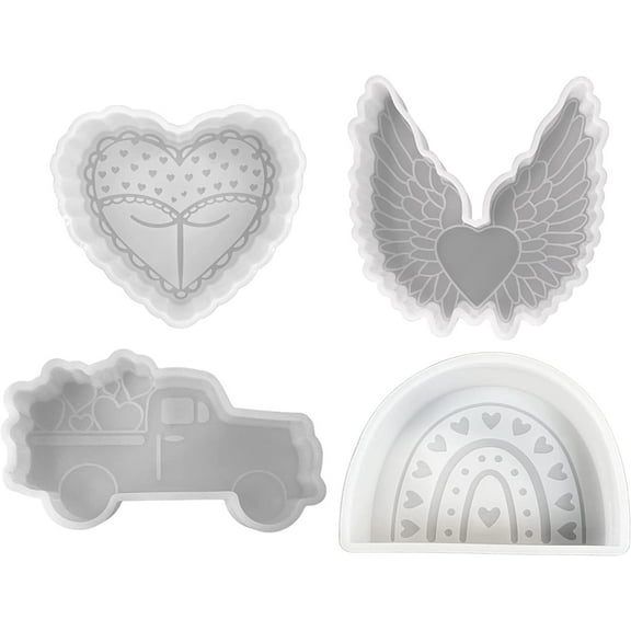 Valentine Truck Boho Rainbow Lace Heart Shaped Butt Wings with Heart Car Freshie Molds  4pk  Bulk Wholesale Pack for Scented Aroma Beads Oven Safe up to 400F Valentines Day Freshie Supplies Holiday