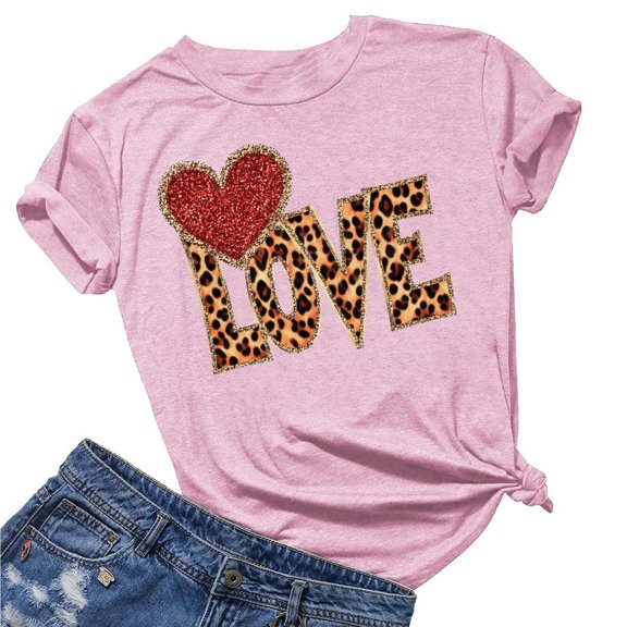 Valentine Tshirt Women, Love Letter T Shirt, Women's Short Sleeve Tops Women's Lover Love Printed T-Shirt Round Neck Short Sleeved Top Blouse