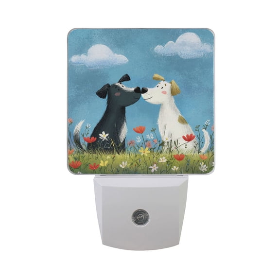 Valentine Two Cute Dogs Kiss Cartoon Vector LED Night Light Sensor Lamp Plug-in Adjustable Brightness 2 Pack