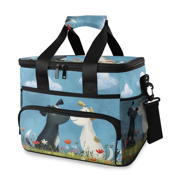 Valentine Two Cute Dogs Kiss Cartoon Vector Portable Cooler Lunch Box Reusable Insulated Lunch Bag Leakproof 15L