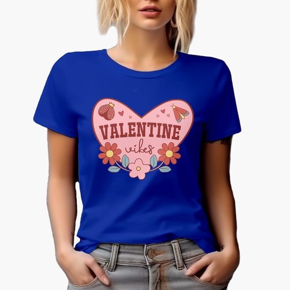 Valentine Vibes with Flowers & Lady Bug, Retro Valentine's Day Gift, Royal Blue T-Shirt, 3XL