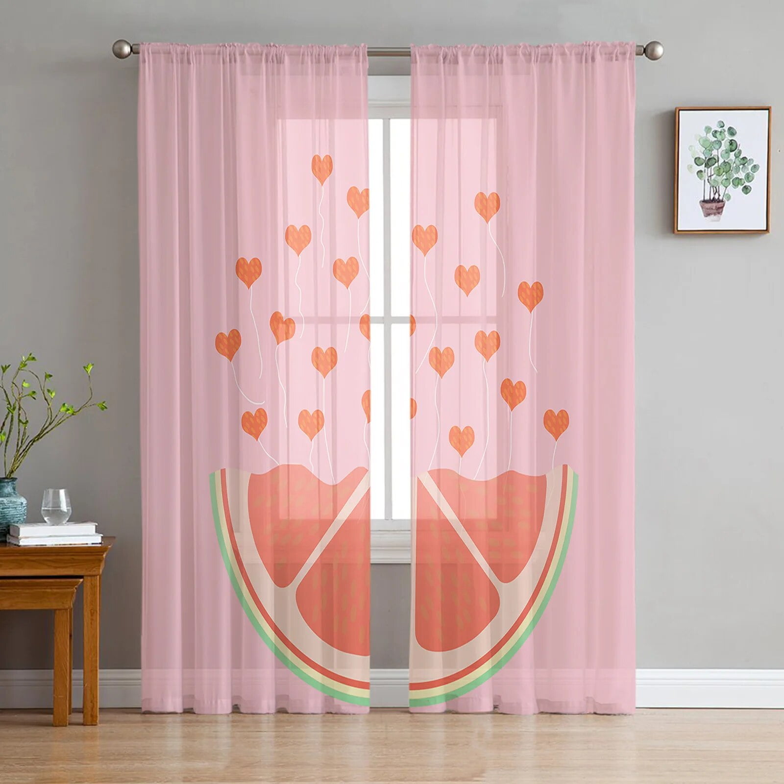Valentine Watermelon Love Voile Curtain for Living Room Door Gauze ...