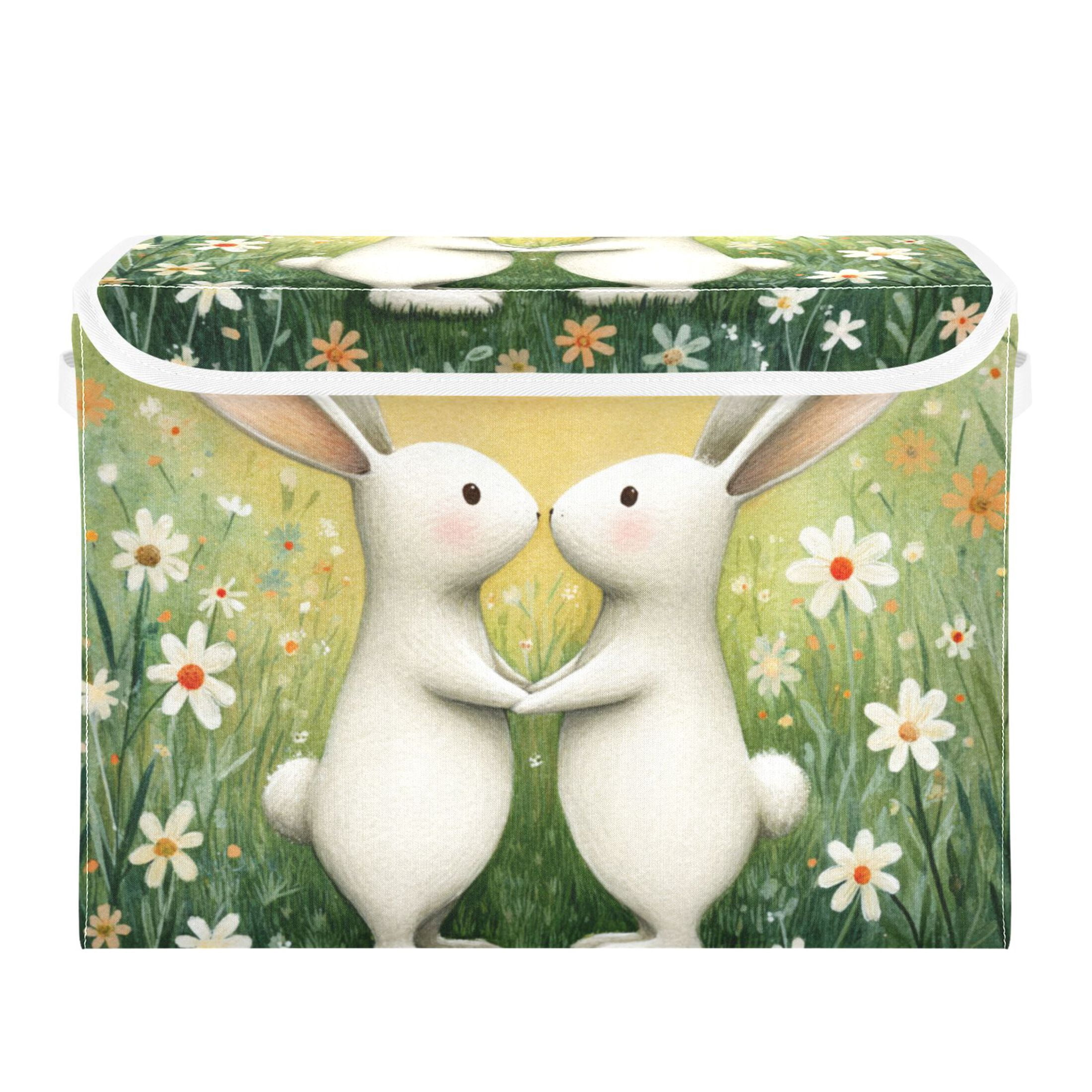 Valentine White Rabbits Holding Hands Foldable Storage Bins with Lids ...