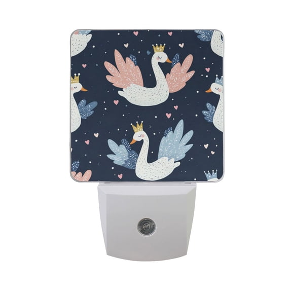 Valentine White Swans Wearing Crowns Hearts LED Night Light with Smart Sensor Plug Into Wall Dusk to Dawn 2 packs
