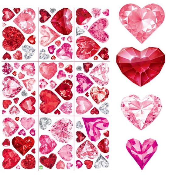 Valentine Window Cling Sticker,9 Sheets Heart Window Clings for Glass,Valentines Day Decorations,Valentine Wall Sticker Decal Decoration, Anniversary Wedding Holiday Living Room Home Kitchen Decor