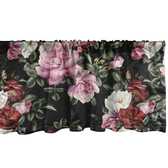 Valentine Window Valance, Colorful Roses and Leaves Repetitive Art on Monochrome Backdrop, Curtain Valance for Kitchen Bedroom with Rod Pocket, 54" X 18", Mauve Taupe and Fern Green, by Ambesonne