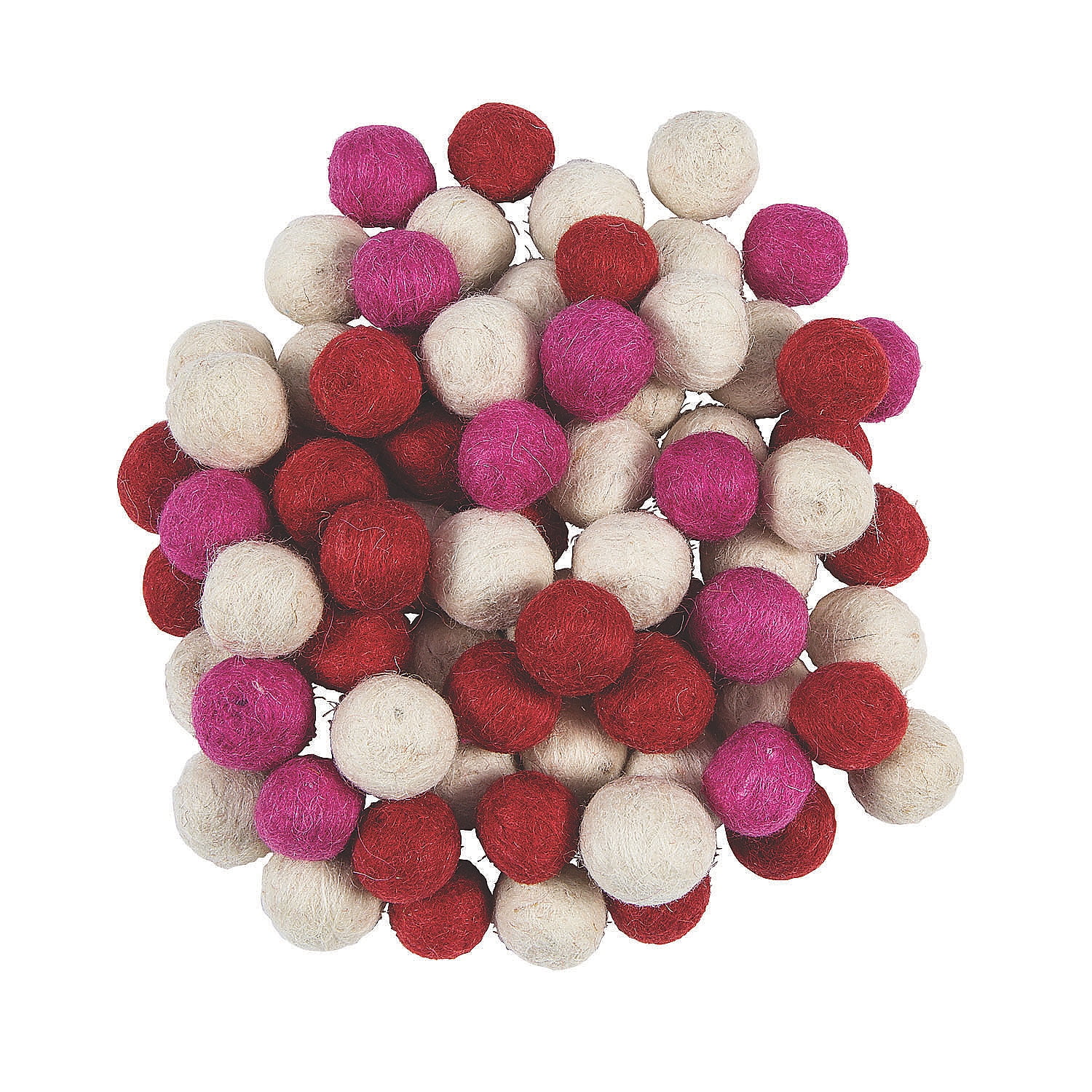 Valentine Wool Felt Pom-Poms, Craft Supplies, Valentine's Day, 120 Pieces