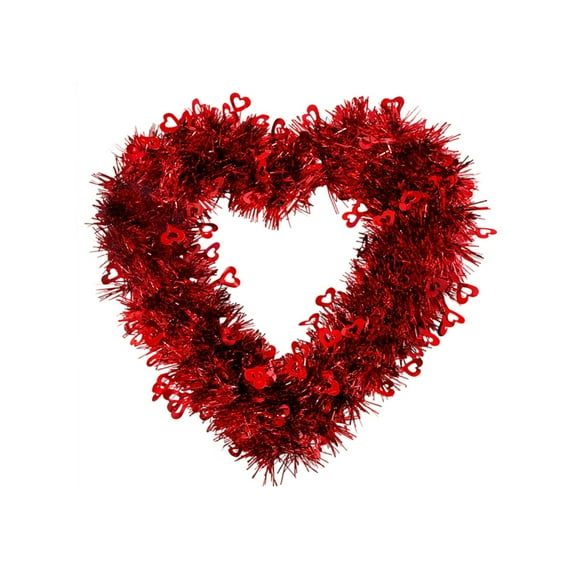 Valentine Wreath Glitter Heart Shaped Garland Hanging Decorations, Red, for Wedding Anniversary Front Door Window Wall