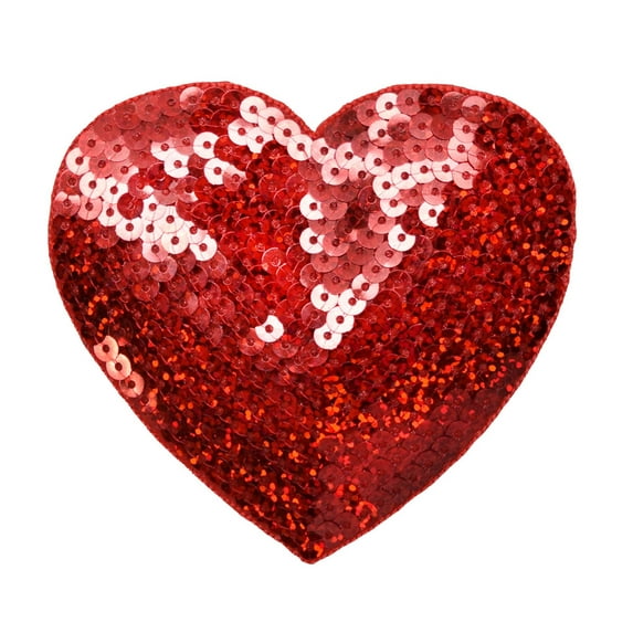 Valentine XL 4" Red Sequin Heart Iron on Embroidered Patch