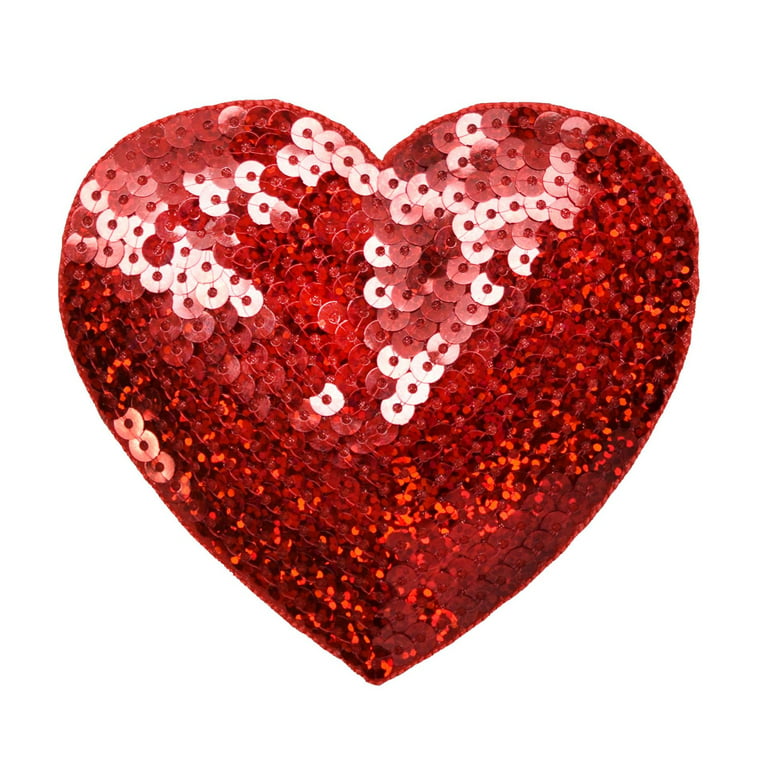 Valentine XL 4 Red Sequin Heart Iron on Embroidered Patch 