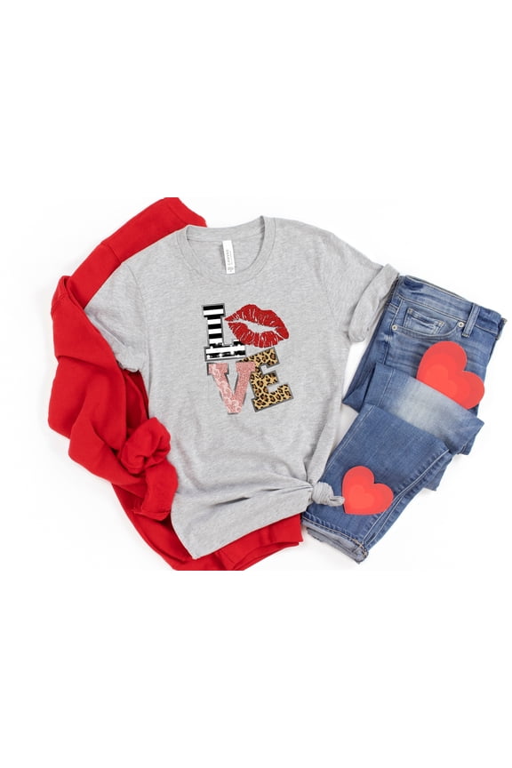 Valentine love Lips Shirt,Heart Shirt,Love Shirt,Leopard Print Shirt,Retro Leopard Shirt,L