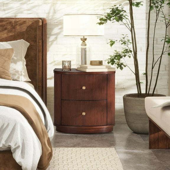 Valentine's 24" Dark Walnut Beech Wood Side Table - 2 Drawers for Storage