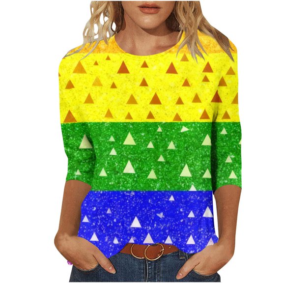 Valentine's 3/4 Sleeve Tops for Women Dressy Heart Printed Shirts Crew Neck Holiday Tunics Three Quarter Length Sleeve T-Shirt Cute Funny Outfits 2026 Summer Tops