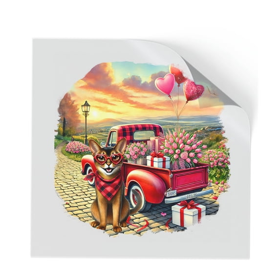 Be My Valentine's Abyssinian Truck Full of Love Flower Balloon Cutout Transfer Sticker Cat Lover Kitten Owner Gifts Transparent Decal Art Decor - 02029