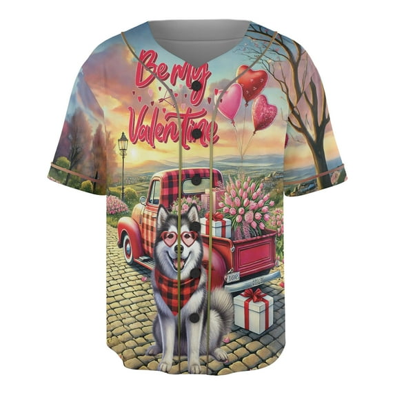 Be My Valentine's Alaskan Malamute Truck Full of Love Flower Balloon All Over Print 3D Baseball Shirt Alaska Mal Dog Lovers Gifts Softball Sport - 02029