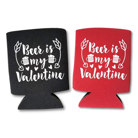 Capital City Commerce - Beer Can Cooler Valentines Beer Is My Valentine Funny Drink Accessory Gag Gift Party Favor 2 Pack Red Black