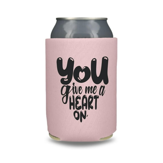 Valentine's Beer Can Coolers, You Give Me A Heart On, Funny Valentine's Coolies, Drink Accessory, Beer Coolies, Gag Gift and Party Favors (Blush)