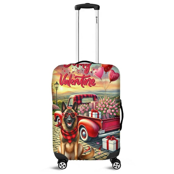 Be My Valentine's Belgian Malinois Truck Full of Love Flower Balloon Travel Luggage Cover Sheepdog Dog Lover Gifts Suitcase Dust Protective Decor - 02029