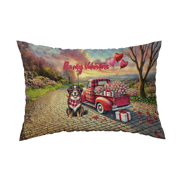 Be My Valentine's Bernese Mountain Dog Truck Full of Love Flower Balloon Quilt Pillowcase Berner Lover Gifts Throw Pillow Cover Bed Home Decor - 02029