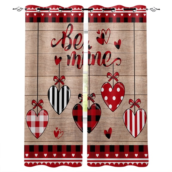 Valentine's, Blackout Curtains 63 Inches Long for Bedroom, Farmhouse Love Heart Boho Brown Checkered Thermal Insulated Room Darkening Black Out Window Curtain Panels Grommet Drapes for Living Room