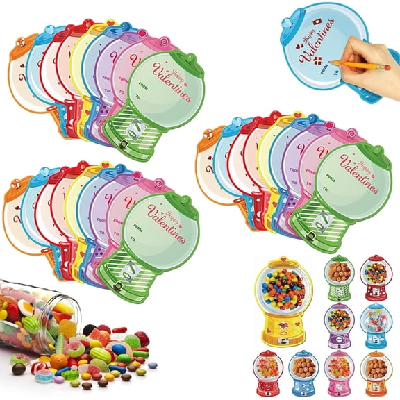 Valentine's Candy Cards Gift Set - 36 PCS with Plastic Domes, DIY Bubble Gum Machine Treat Holders, Fun Valentine's Day Cards, Gifts for Couples & Party(36pc)
