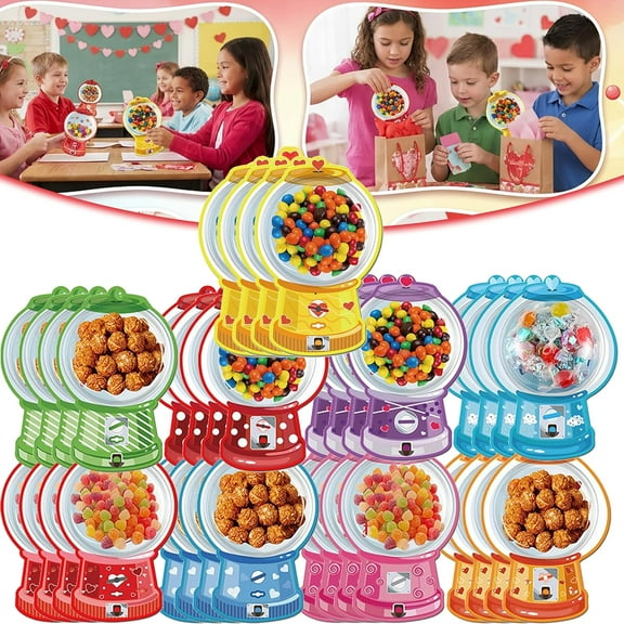 Valentine's Candy Cards Gifts Set with Plastic Dome, 36 Pack Valentine Candy Cards, Adorable Bubble Gum Machine Design for Sweet Day All Gifts Exchange Party Favors