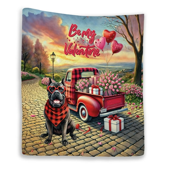 Be My Valentine's Cane Corso Truck Full of Love Flower Balloon Quilt Blanket Italian Mastiff Dog Lover Gifts Idea Cozy Comforter Throw Blanket - 02029