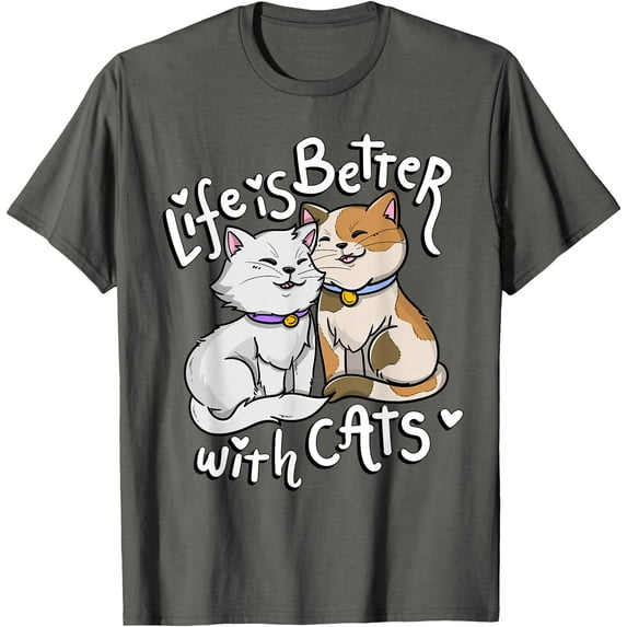 Valentine's Cat Lover Life Is Better With Cats mother's day Unisex T-Shirt for Men Women Kids Toddler,Charcoal Color,Size 2T
