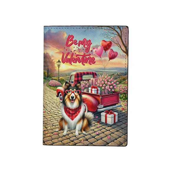 Be My Valentine's Collie Truck Full of Love Flower Balloon Travel Passport Wallet Collie Dog Lover Gifts Idea PU Leather Passport Holder Cover - 02029