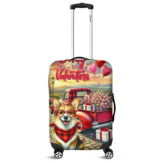Be My Valentine's Corgi Truck Full of Love Flower Balloon Travel Luggage Cover Welsh Corgi Dog Lover Gifts Idea Suitcase Dust Protective Decor - 02029