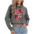 thumbnail image 1 of Valentine's Cropped Sweatshirt for Women Funny Love Heart Graphic Hoodies Long Sleeve Pullover Shirts Tops (M, Dark Gray), 1 of 6