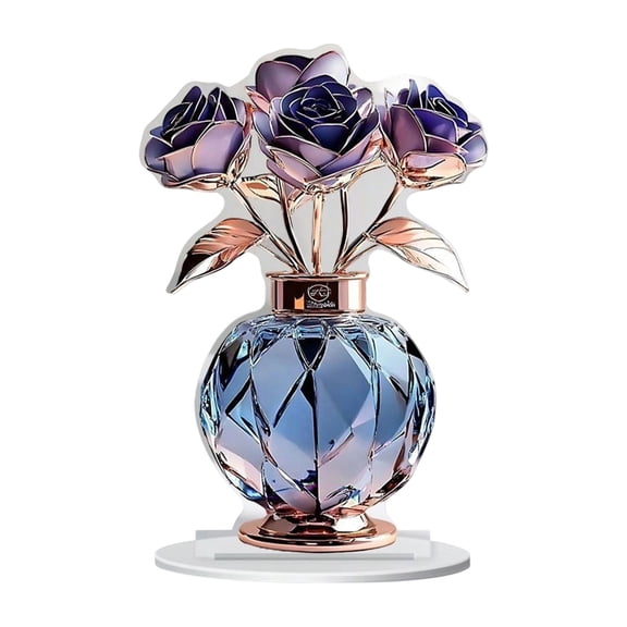 Valentine's Crystal Floral Vase, Staron Elegant Acrylic Centerpiece with Diamond-Cut Facets, Permanent Silk Roses Weighted Base for Romantic Tabletop Mantel Decoration