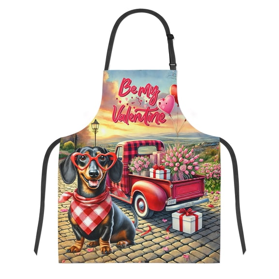 Be My Valentine's Dachshund Truck Full of Love Flower Balloon Apron Wiener Dog Lover Gifts Idea for Cooking Grilling Baking Painting Gardening - 02029