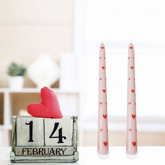Valentine's Day 10" Red Hearts & Pink Taper Candles - Set of 2 Unscented Romantic Dinner Candles