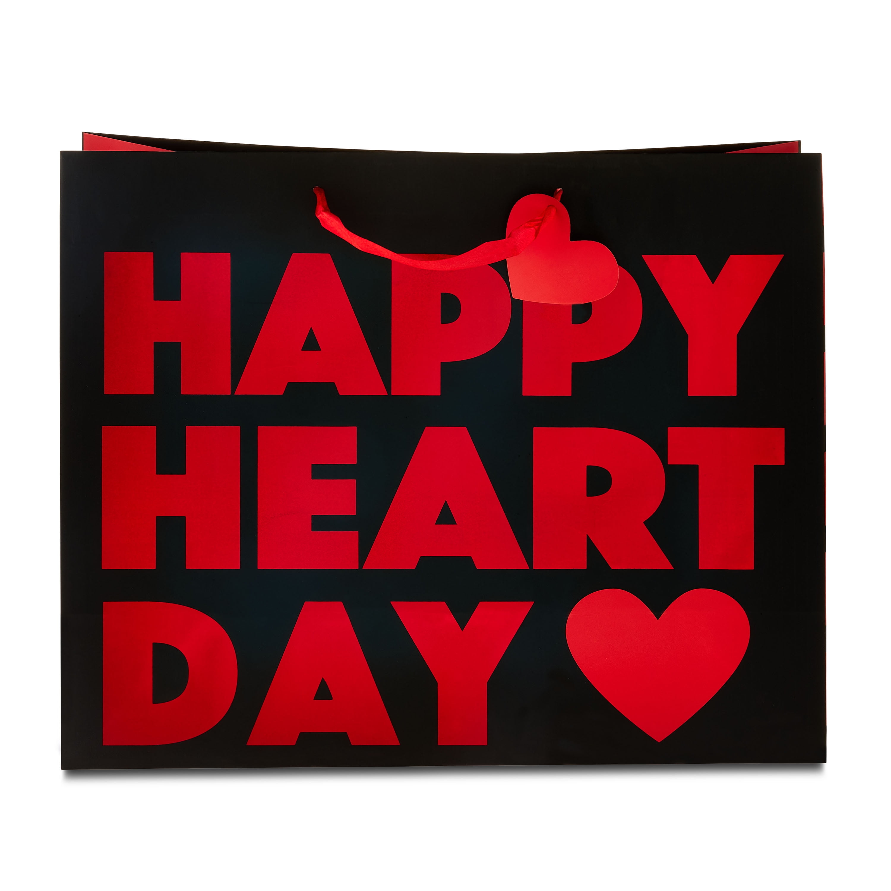 Valentine's Day 12" Extra Large Black Paper Gift Bag, Happy Heart Day
