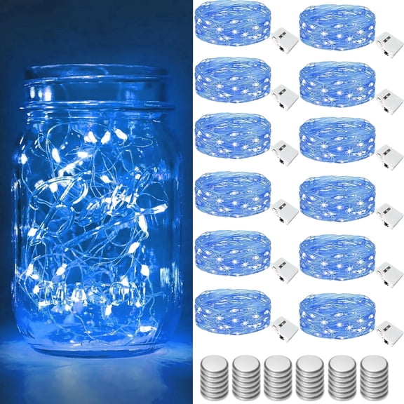 12 Pack Led Fairy Lights Battery Operated String Lights Waterproof Silver Wire 7 Feet 20 Led Firefly Starry Moon Lights for DIY Wedding Party Bedroom(Blue,with batteries)