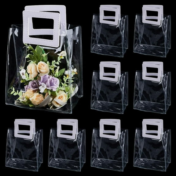 Valentine's Day 15Pcs PVC Plastic Gift Bags with Handle Rectangle Clear 29cm Bag: 24.5x18x0.1~0.7cm Unfold: 20x17.5x9cm