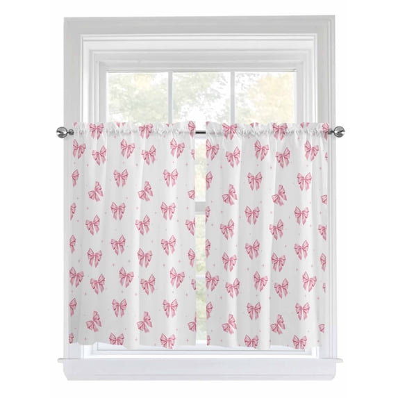 Valentine's Day 2 Panel Kitchen Curtains for Windows, Pink Bows Shining Stars Simple Art Bathroom Privacy Curtain, Home Décor Window Treatment for Bedroom/Living Room 55"x45"