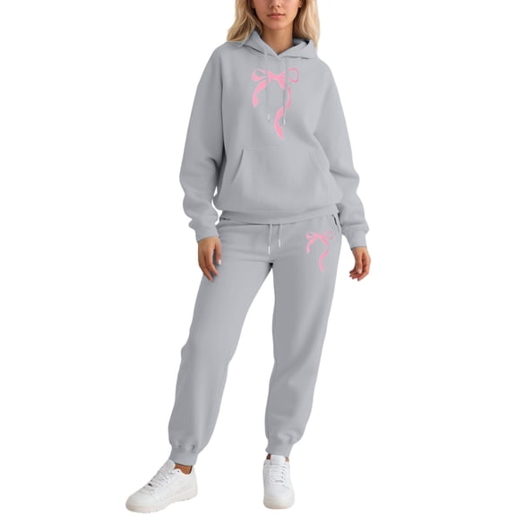 Valentine's Day 2 Piece Tracksuits for Women - Cute Funny Bow Graphic Hoodie Jogger Sweatset