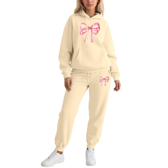 Valentine's Day 2 Piece Tracksuits for Women - Cute Funny Bow Graphic Hoodie Jogger Sweatset