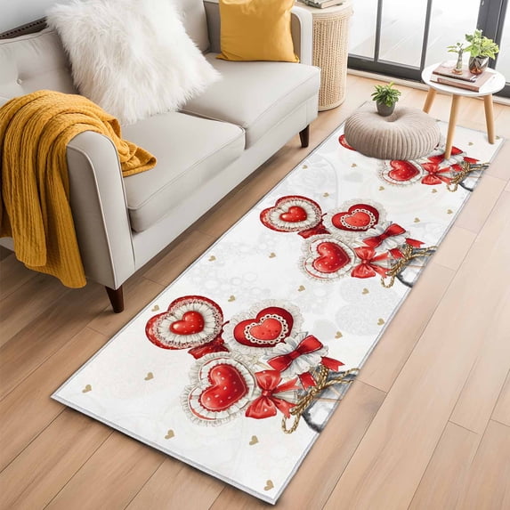 Valentine's Day 2'x6' Runner Rugs for Hallway Kitchen Bedside Non Slip, Red Love Balloons Bottles Simple Romantic Entryway Rug Runners with Rubber Backing, Long Carpet Runner for Laundry Room